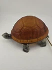 VTG Amber Tiffany Style Glass Turtle Light Lamp Nightlight Bronze Gold Tone