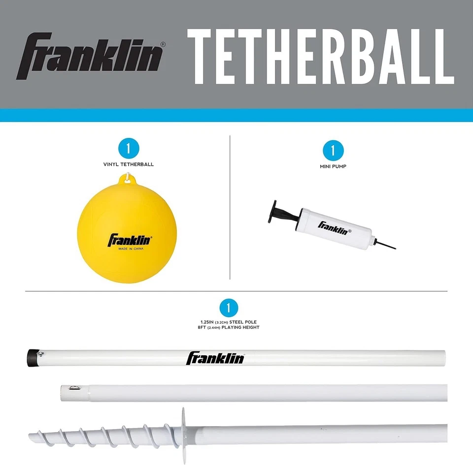 Franklin Sports Tetherball Complete Set Steel Pole Rope Backyard Outdoor Play - Image 2 of 4