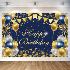 Blue Gold Birthday Party Backdrop Blue Gold Happy Birthday Banner Photography Ba