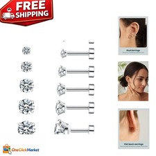 Hypoallergenic 6 Pair Cubic Zirconia Round Stud Earrings - Perfect Gift Jewelry