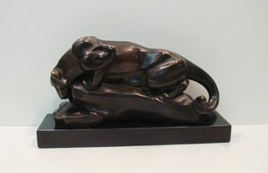 Statue Sculpture Cougar Wildlife Art Deco Style Art Nouveau Style Bronze Signed