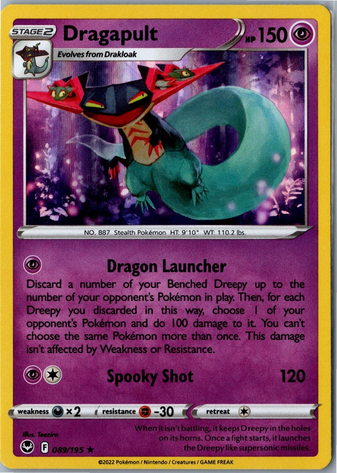 Dragapult Holo Silver Tempest 089/195 Rare Lightly Played - Pokemon Card