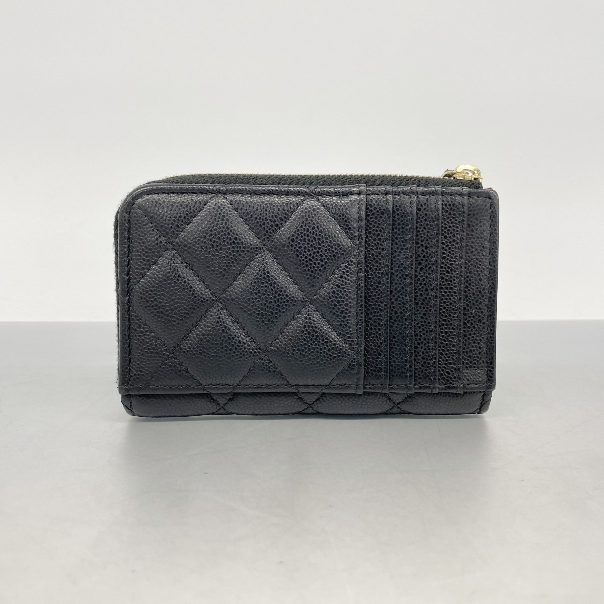 Auth [6ba1482-k] CHANEL Coin case Matrasse Caviarskin Black Champagne Gold m... thumbnail 7