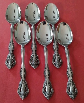 6 Oneida Heirloom MICHELANGELO SOUP SPOONS 6 5/8'' Stainless CUBE Logo USA