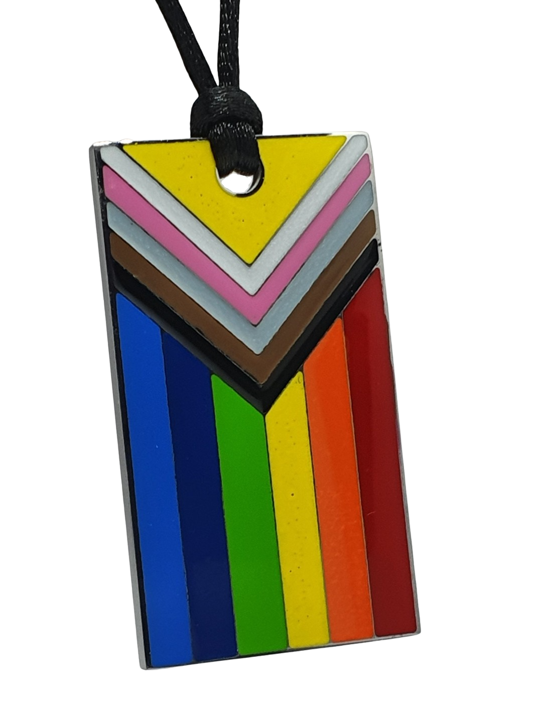 Progress Pride Necklace Pendant Enamelled Steel Gay Trans Bi Intersex LGBTQIA++