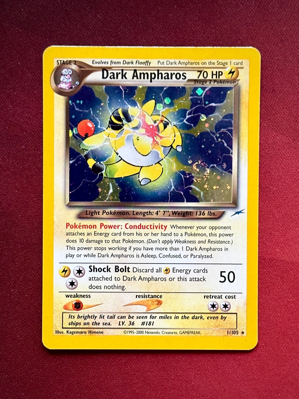 DARK AMPHAROS 1/105 Neo Destiny HOLO SWIRL Unl. rare Pokemon TCG card VLP