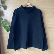 COS Black roll neck sweater, thick ribbed cotton - Size Large 