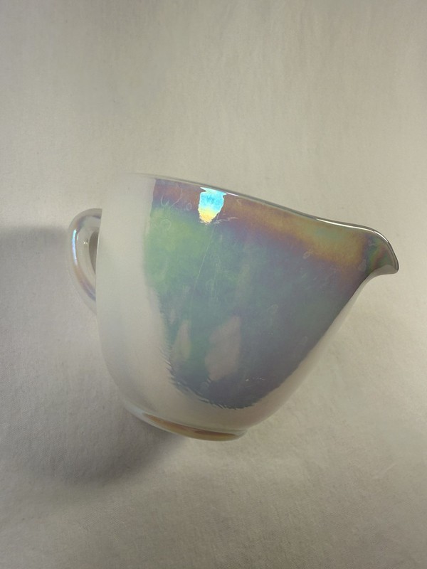 Vintage Federal Glass White Pearl Iridescent Moon Glow Creamer 