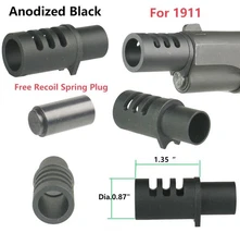 1911 .45 ACP Muzzle Brake Compensator, Aluminum 6082 T6 Anodized Black Free PLug