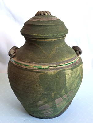 Ceramic Studio Pottery Lidded Cremation Urn Hand Made Un-Glazed Storage Vessel