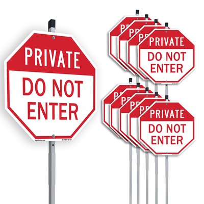 Private Do Not Enter Octagon Sign With Stake Weather Resistant UV Protected