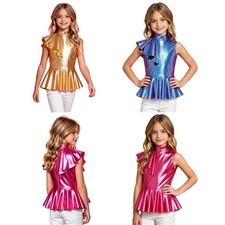 Girls Dance Sequin Top Mock Neck Vest Ballet Tank Metallic Outfits Jazz Sparkly