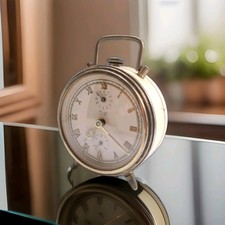 Art Deco Clock 1940's Mechanical Alarm French KIENZLE DUO Desktop Cream & Chrome