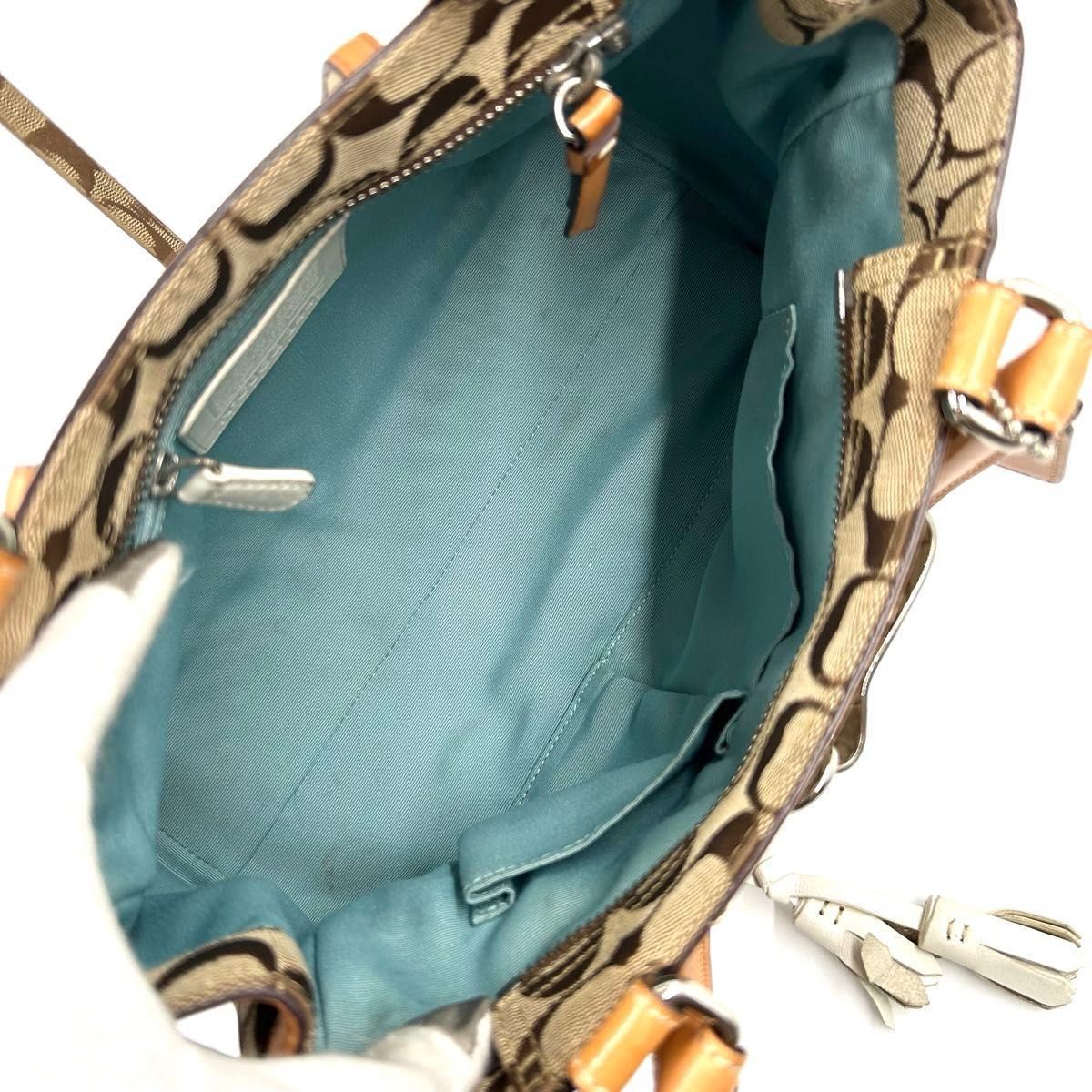 Item Title:COACH Signature Belt Handbag Camel Canvas Leather Shoulder Bag thumbnail 9