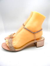 RENE CAOVILLA Peach Crystal Embellished Ankle Strap Low Block Heel Sandals 40