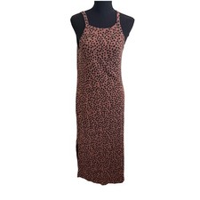 Old Navy Womens Cheetah Print Ribbed Midi Dress L Mob Wife Layering Resort