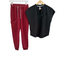 NWOT Fabletics Womens XS Dark Red Joggers XS Black Scrub Top READ