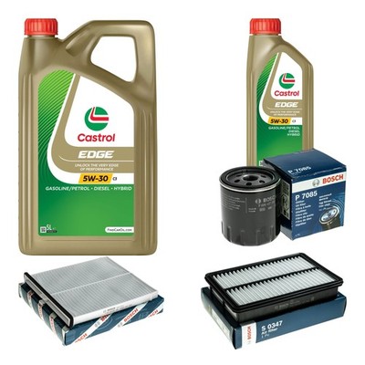 BOSCH Inspektionspaket 6L CASTROL EDGE 5W-30 C3 für Mazda 3 2.0 6 Stufenheck