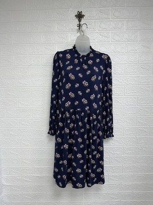 Boden Gr. 14 Marine Jerseykleid Clara Vogelmuster Langarm Cottagecore