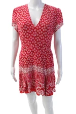 Lovers + Friends Womens Floral V-neck Short Sleeve Lined Dress Red Size L