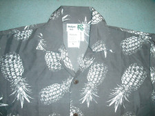 Makani Hawaii Gray Pineapple Print Short Sleeve Button Down Hawaiian Shirt Sz S