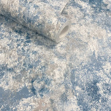 Blue Stone Effect Wallpaper Rustic Textured Metallic Shimmer Feature Wall Lounge