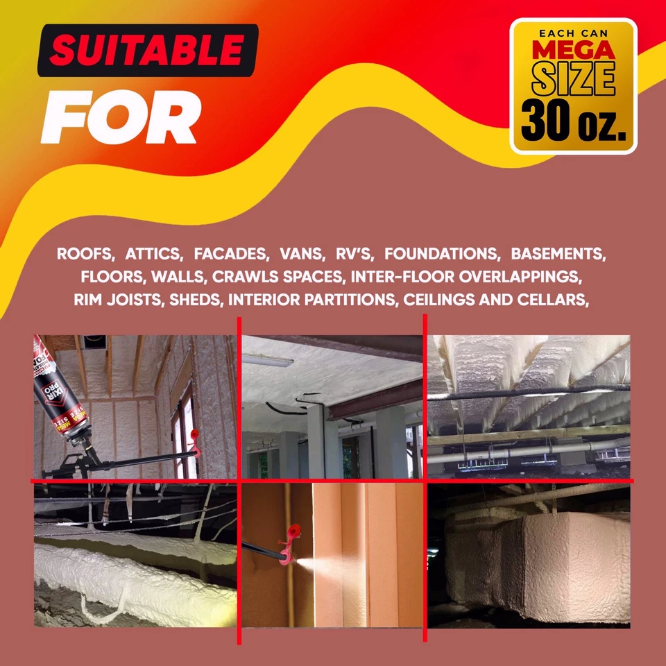 Spray Foam Insulation Can (18 x 30 oz. / 850 g) Mega Size Closed Cell Insulation - Image 4 of 4
