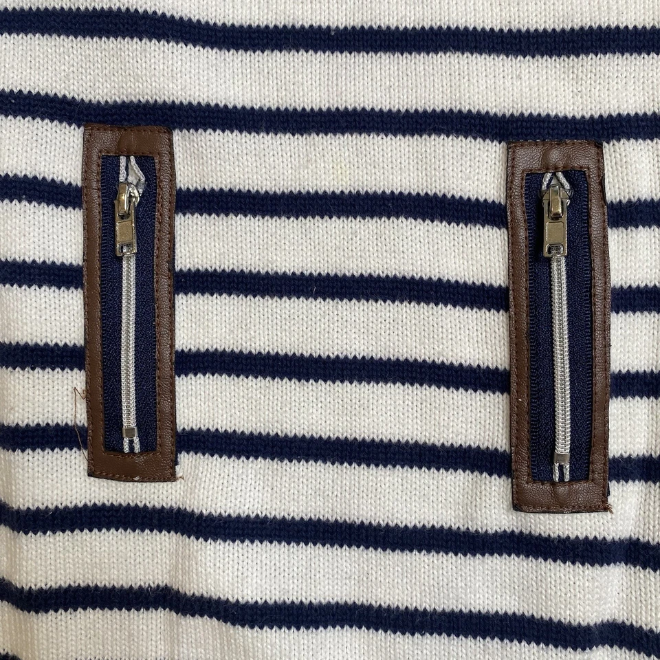Vestido Suéter a Rayas Manga Gorra Flor de Sauce Talla M 5-6 Detalle Cremallera Blanco Foto 3 de 4