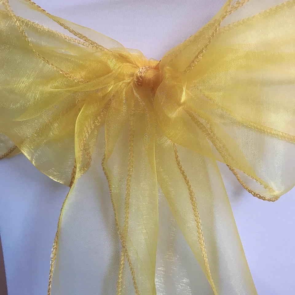50x Yellow Gold Organza Chair Sashes Bows Ties Wedding Banquet Party Decorations - image 3 of 4