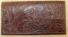 CHOCOLATE WESTERN FLORAL COWHIDE  LEATHER CHECKBOOK COVER FREE SHIPPING