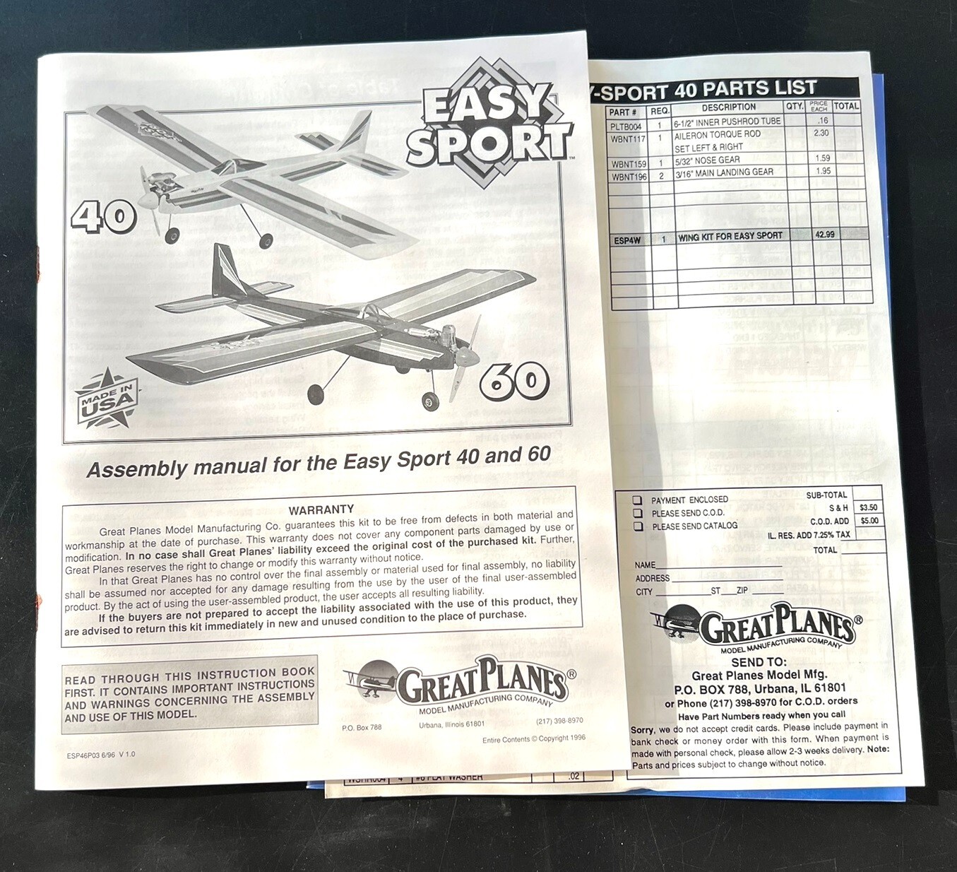 GREAT PLANES. EASY SPORT 40. WINGSPAN 59.2" KIT ESP4 eBay