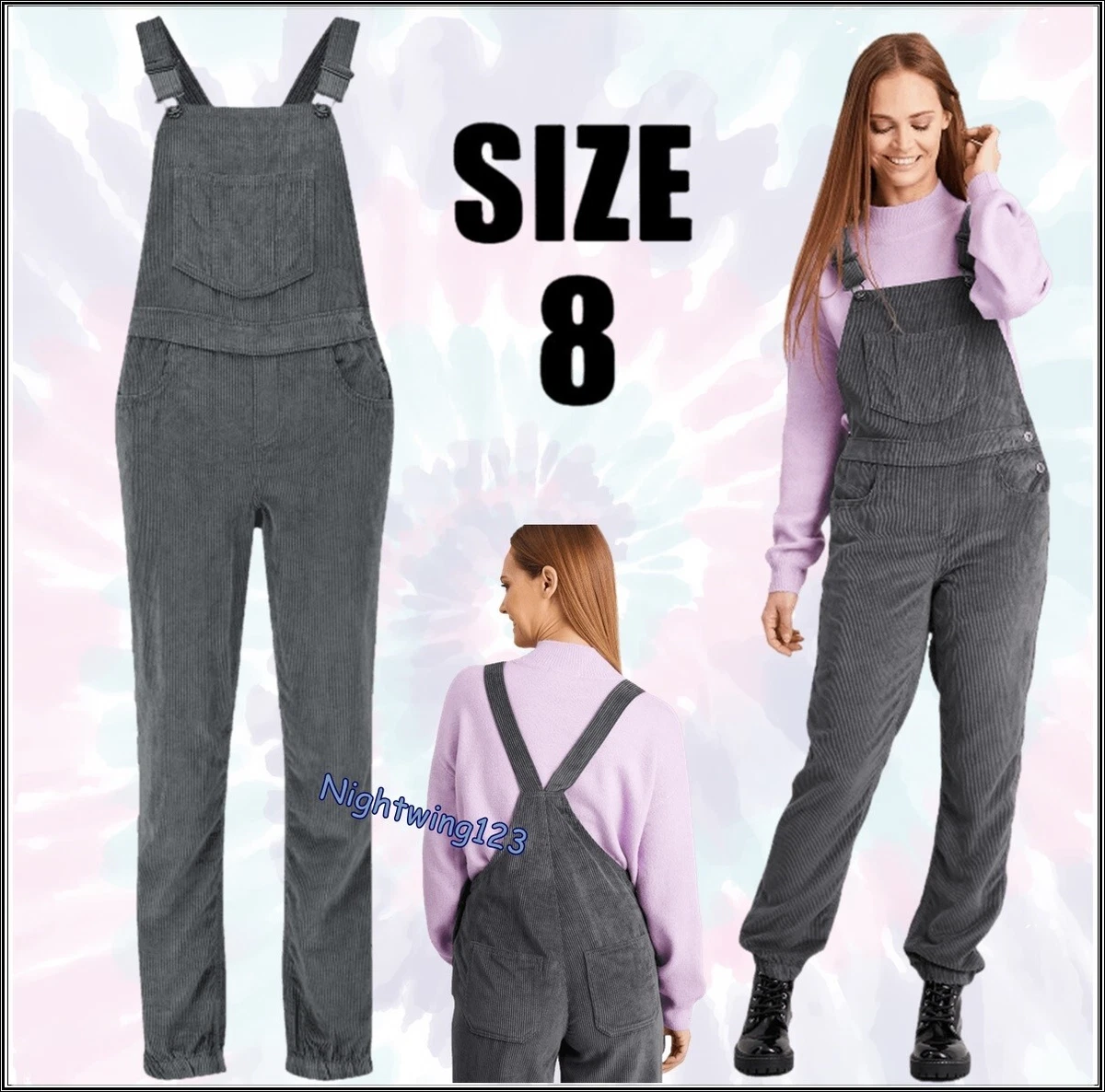 TU Size 8 Charcoal Corduroy Dungarees Ladies Cord Grey Jumpsuit Cover All In One