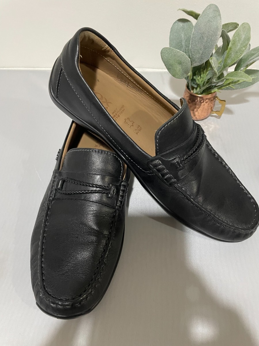 GEOX MADE IN ITALY MEN SHOES BLACK LEATHER LOAFERS SIZE 40  display picture 3