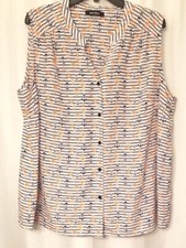 Women's Nautical Tunic Top V-Neck Sleeveless Trendy Anchor Comfort Size 16W