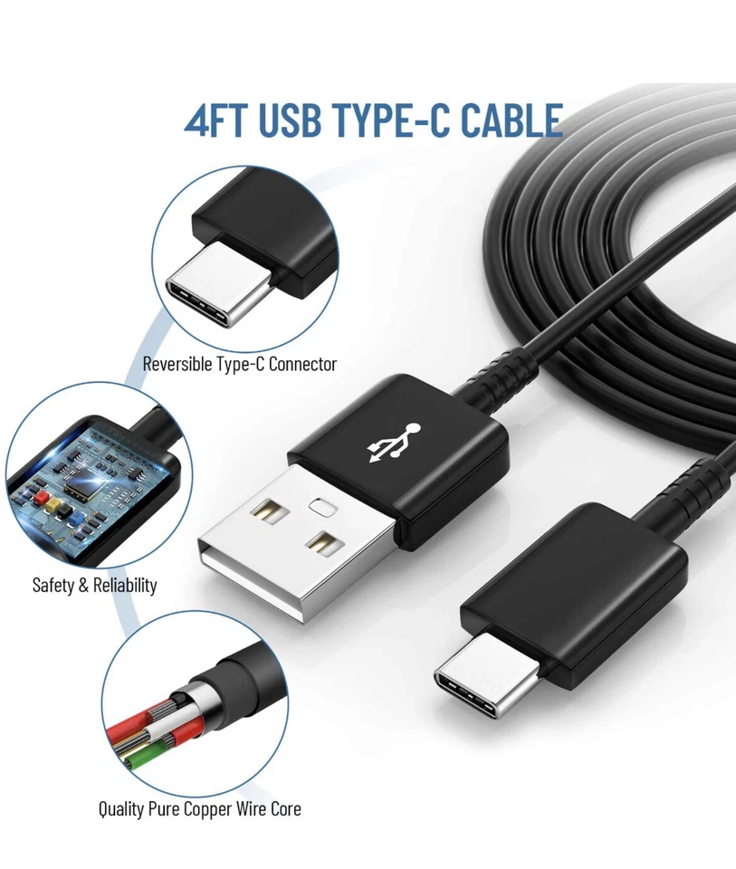 1-100X Venta al por mayor Tipo C Cable Cargador USB C Cable Carga Rápida Para Samsung LOTE Foto 4 de 4