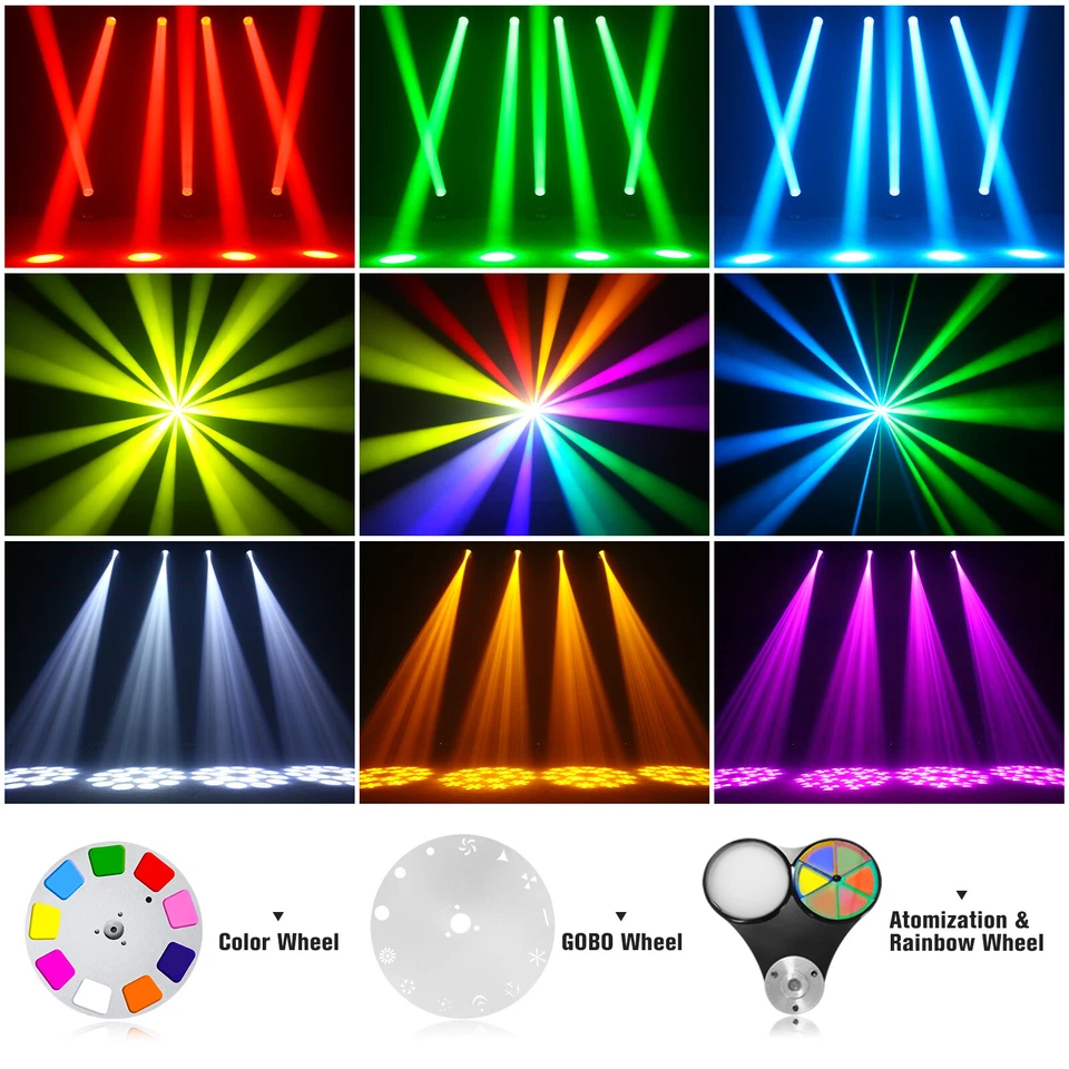 4PCS 200W DMX ZOOM LED Moving Head Light Beam 18Prism Gobo Party Stage DJ Lights - Image 3 of 4