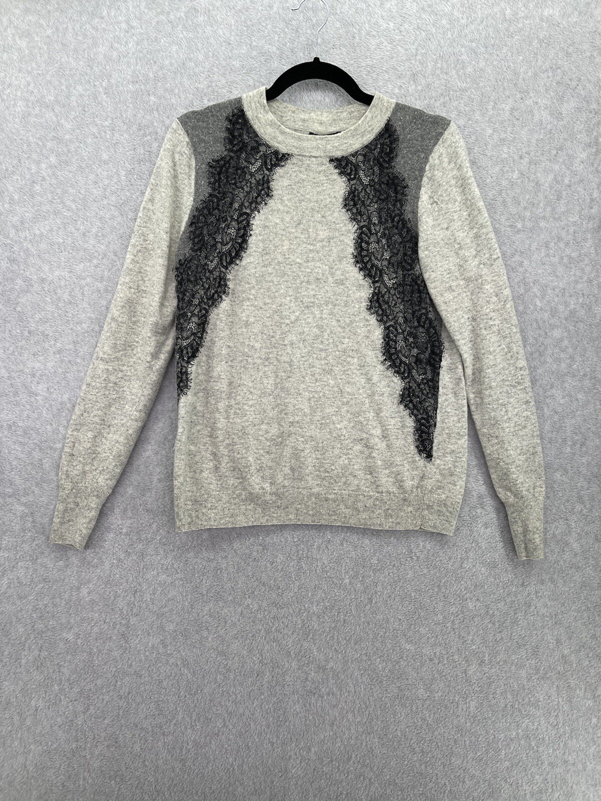 J.Crew Women's Pullover Sweater Crewneck Lace Overlay Size Medium Wool Blend