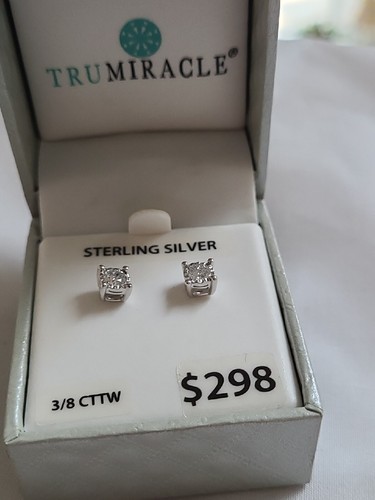 3/8Cttw Round Brilliant Cut Diamond .925 Sterling Silver Solitaire Stud Earrings - Picture 8 of 21