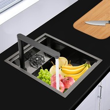 Commercial Stainles Steel Rectangular Kitchen Sink Single Bowl Wash Faucet Black