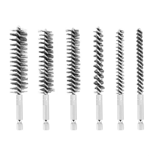 6 Pcs Stainless Steel Pipe Cleaning Brush Set 1/4" Hexagonal Bar Twisted Wire Hole Brush Cleaning Brush Bristle Wire Brush Hole - 1420