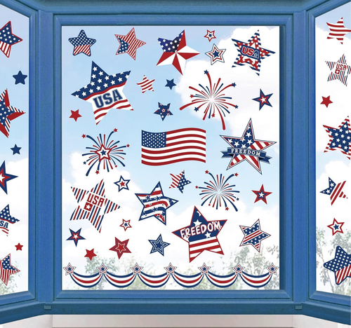 9 Sheets Patriotic Window Clings Stickers Veterans Day Window Clings Stickers US