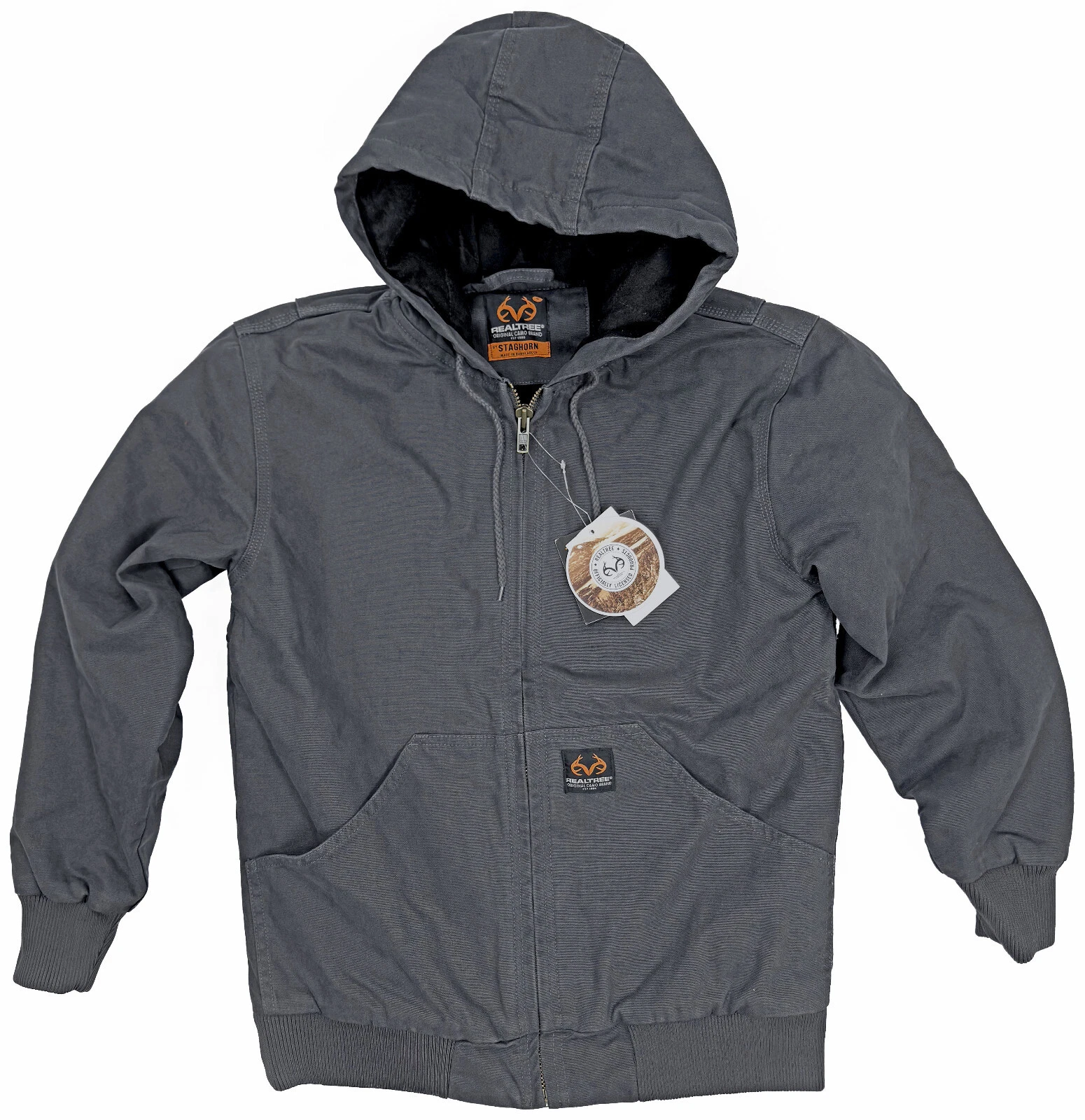 Staghorn Realtree Quilted Lined Cotton Canvas Full Zip Hooded Jacket Men's Small