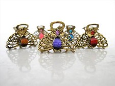 Small peacock shaped jeweled antique bronze hair claw clip