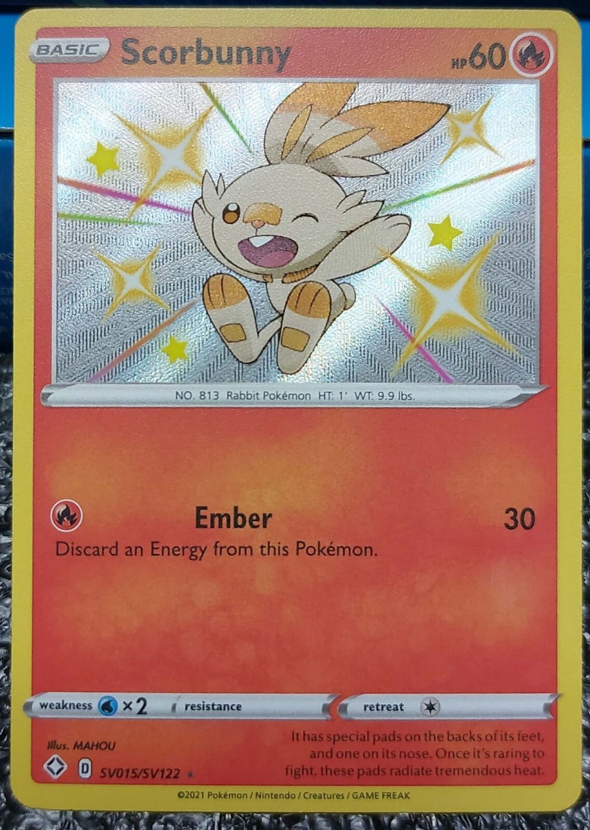 Scorbunny SV015/SV122 - Shining Fates - Shiny Holo Rare Pokemon Card Scorbunny SV015/SV122 - Shining Fates - Shiny Holo Rare Pokemon Card