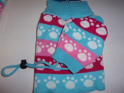  Pink Blue PAW Print Sweater & Hat Dog S pet new Small 8-10''L 