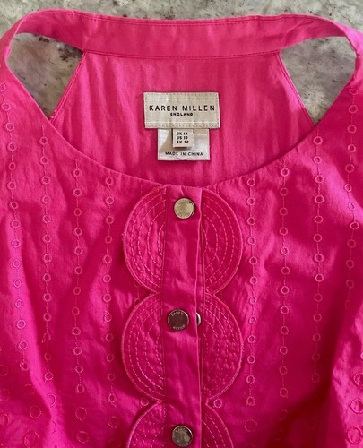 Karen Millen England Layers Top, Broderie Anglaise Lace Halter Neck Fuchsia Top - Picture 3 of 7