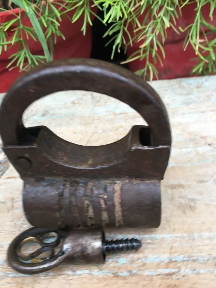 Antique Primitive Indian Hand Forged & Figured Iron Made Rare Design Lock & Key