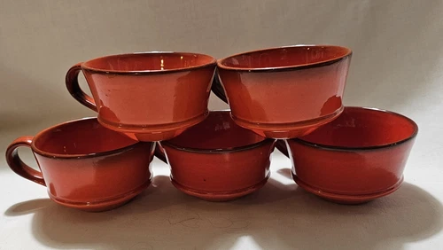 Vtg Metlox Red Rooster 5 Coffee Tea Soup 8 Oz Cups Mugs Orange Halloween 1959