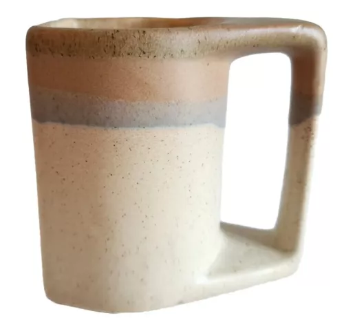 Vintage Rodolfo Padilla Stoneware Drip Glaze Mug Tan Blue Hexagon Southwest