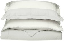 NEW Cotton Blend 600 Thread Count Cabana Stripe Duvet Cover Set in White, TWIN